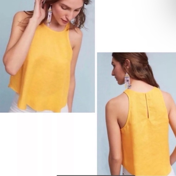Maeve Anthro Tank Top 100% Linen Yellow Summer Beachy Coastal Beach Vacation XS - Picture 1 of 12